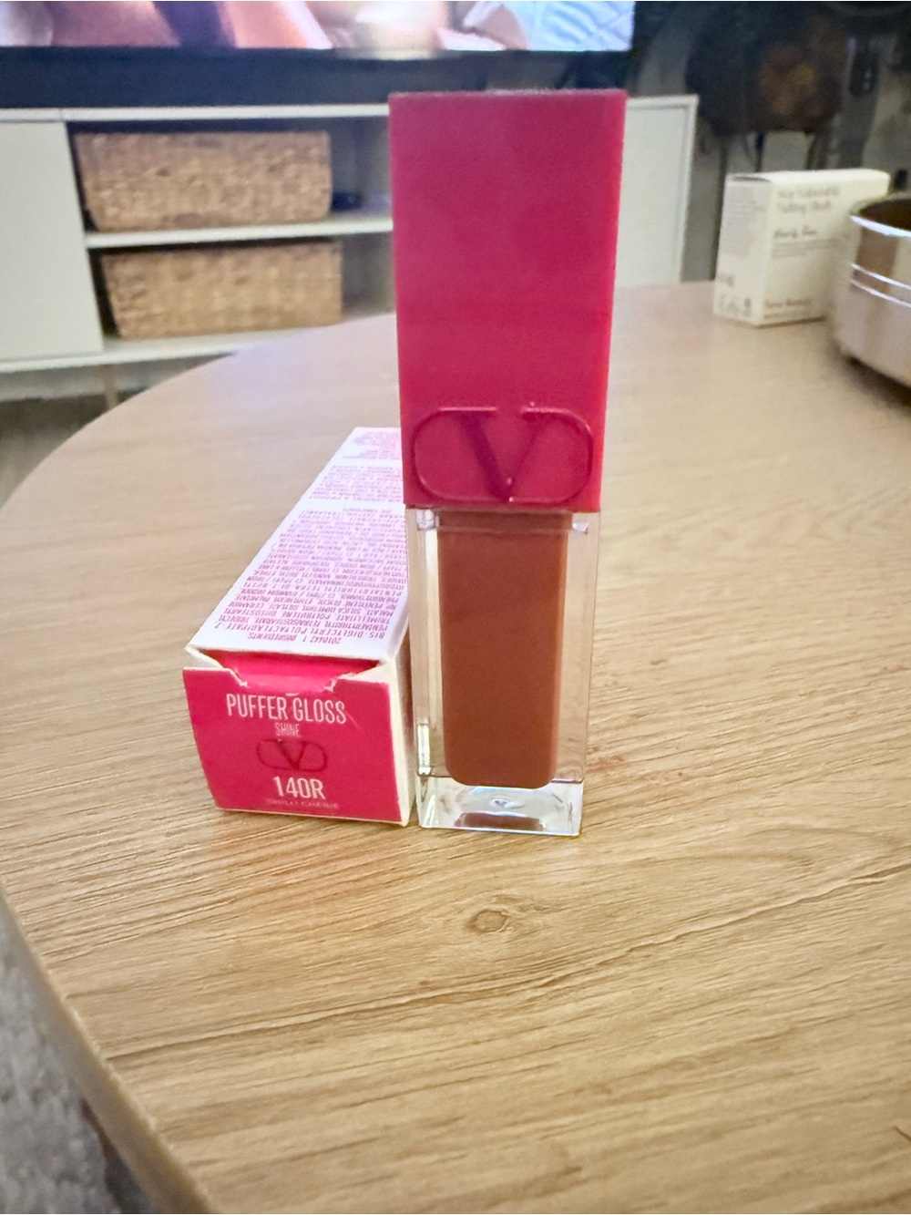 Valentino Puffer Gloss — Brown with Pink Cap